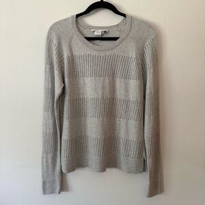 Stitch & Needle Mixed Stitch Open Knit Stripe Long Sleeve Scoop Neck Sweater